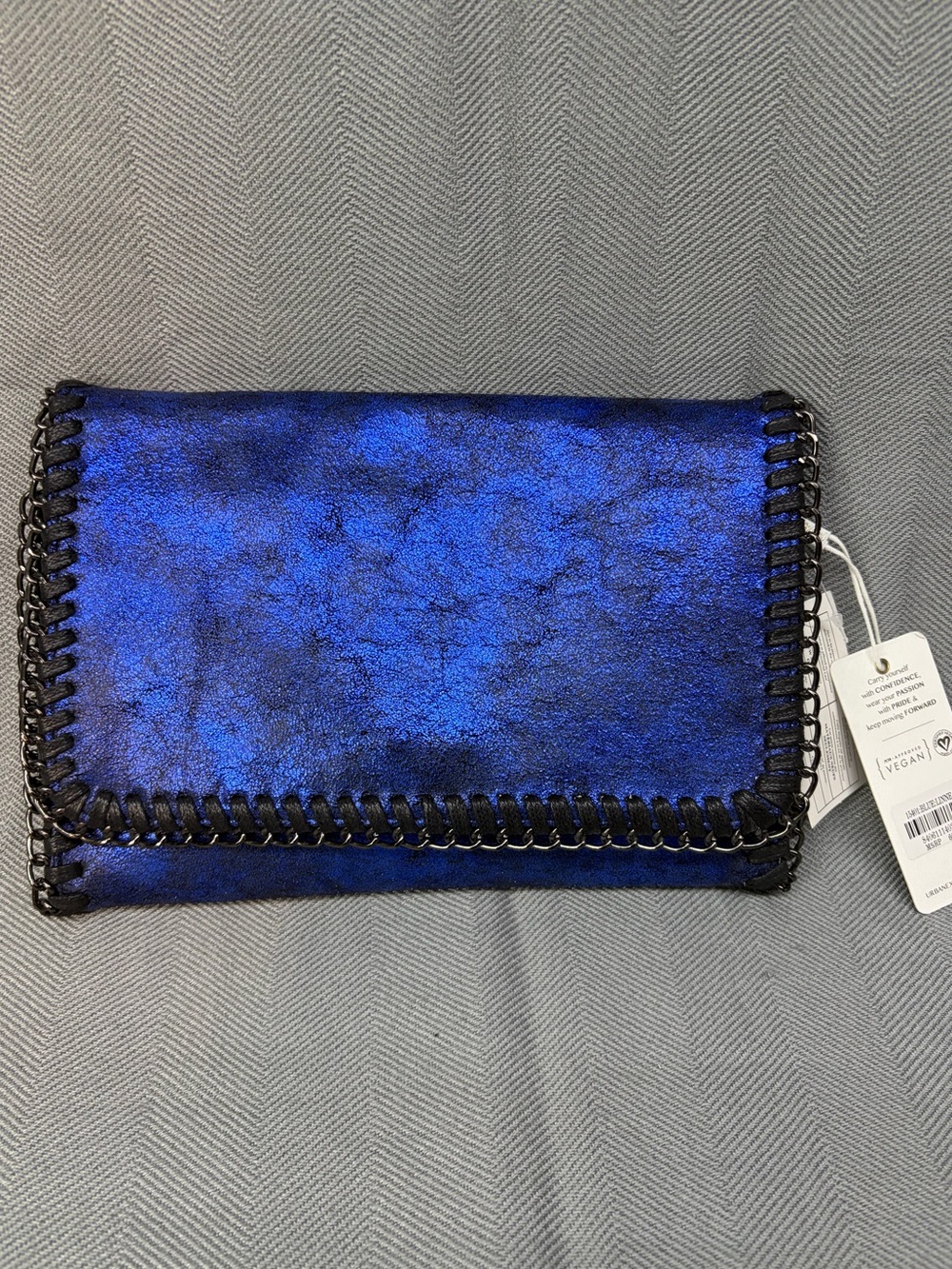 NWT urban expressions metallic blue/black clutch/crossbody chain detail vegan